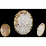 Art Nouveau Period 18ct Gold Mounted Superb and Impressive Large Carved Shell Cameo Pendant /