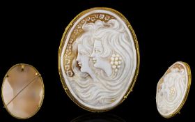 Art Nouveau Period 18ct Gold Mounted Superb and Impressive Large Carved Shell Cameo Pendant /