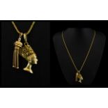 18ct Yellow Gold - Nice Quality Fancy Chain with Attached 18ct Gold Queen Nefertiti of Egypt