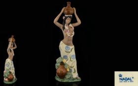 Nadal - Lladro Style Hand Painted Porcelain Tall and Impressive Figure - South Pacific Girl.