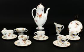 Royal Doulton Art Deco Part Teaset 'Exotic Birds' floral and bird decoration on white ground with