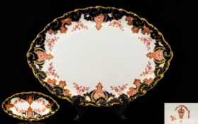 Royal Crown Derby Large Hand Painted Oval Shaped Fancy Footed Shallow Dish,