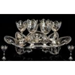 Antique English Silver Plated Egg Cups With Reticulated Tray Circa 1890,