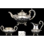 William IV Scottish - Fine Quality Repousse Silver 3 Piece Tea Service of Superb Quality and Solid