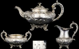 William IV Scottish - Fine Quality Repousse Silver 3 Piece Tea Service of Superb Quality and Solid