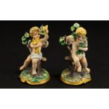 Capodimonte Fine Quality Pair of Signed Hand Painted Porcelain Figures, Stamped Capodimonte to