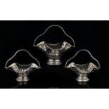 Edwardian Period Superb Quality Set of 3 Solid Silver Open-worked Swing Handle Sweetmeat Baskets,