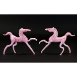 A Pair Of Vintage Murano Glass Prancing Horse Figures delicate handblown glass figures in pale