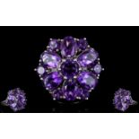 A Sterling Silver And Amethyst Set Statement Ring Exaggerated flowerhead setting with 4.41cts of