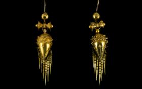 A Pair Of Victorian Etruscan Revival Earrings Unmarked but tests 15ct,