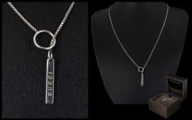 Gucci - Handmade 18ct White Gold Adjustable Necklace and Drop / Gucci Tag.