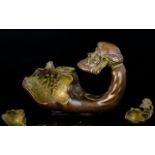 Chinese - 18th Century Superb Quality Signed Bronze Damo Figural Buddha Censer,