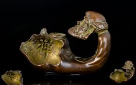 Chinese - 18th Century Superb Quality Signed Bronze Damo Figural Buddha Censer,