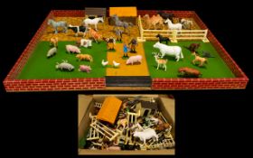 Childs 1960's Farmyard Traditional Toy Complete With Farm Animals, Stables/Barns,