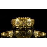 Victorian Period Attractive Children's Size 18ct Three Stone Diamond Ring Ornate design setting.