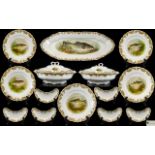 Carl Tielsch Superb Quality Porcelain ( 23 ) Piece Salmon Fish Luncheon Set. c.1900 - 1909.