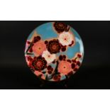 Modern Japanese Ando Cloisonne Charger Pale blue ground with vibrant metallic toned prunus blossom
