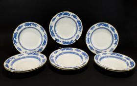 Set of 'Cauldon' England Soup Bowls comprising 9 large soup bowls in white with blue dragon