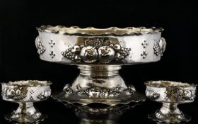 European - Nice Quality Late 19th Century Ornate Silver Fruit Bowl Decorated with Embossed Images of