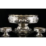 European - Nice Quality Late 19th Century Ornate Silver Fruit Bowl Decorated with Embossed Images of