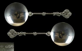 Victorian Period Very Fine Quality Pair of Silver Ornately Designed Serving Spoons,