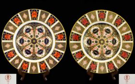 Royal Crown Derby Old Imari Hand Painted Pair of Large Cabinet Plates. Pattern No 1128 & Date 1978.