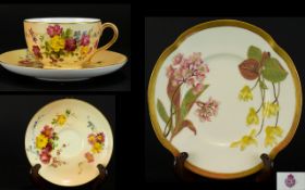 Royal Worcester Hand Painted - Blush Ivory Cup and Saucer,