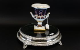 A Silver Plated And Glass Cake Stand Together With An Imari Pattern Campana Urn Height, 8 inches,