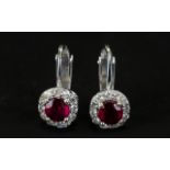 Ruby and White Zircon Clip-On Earrings,