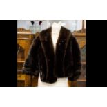 Dark Brown Vintage Mink Bolero Style Short Cape. Fully lined in polysatin with lorex floral design.