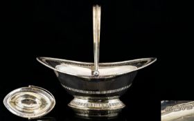 Edwardian Period Nice Quality Silver Helmet Shaped Swing Handle Fruit Basket with Open-work