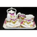Blackpool Interest Late 19th Century Miniature Tea For Two Set Comprising tray, two cups with