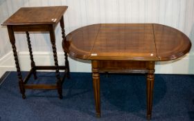 A Beechwood Occasional Table Together with a walnut veneer low drop leaf table with fluted legs on