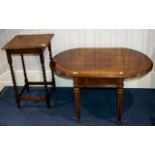 A Beechwood Occasional Table Together with a walnut veneer low drop leaf table with fluted legs on