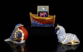 Royal Crown Derby Hand Painted Trio ( 3 ) of Paperweights.