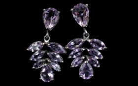 Rose de France Amethyst Cluster Drop Earrings,