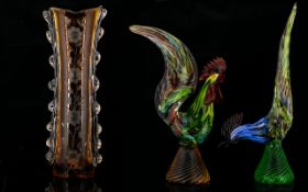 Two Mid Century Murano Glass Bird Figures To include large multicolour cockerel figure and large