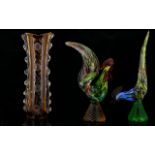 Two Mid Century Murano Glass Bird Figures To include large multicolour cockerel figure and large