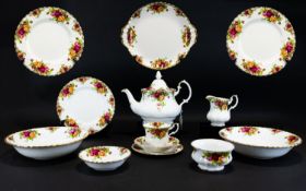 Good Collection of Old Country Roses Royal Albert Pottery, Consists of 4 Dinner Plates, 11 Desert