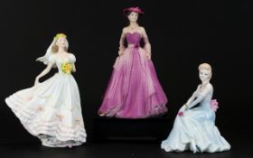 Coalport Hand Painted Figurines ( 3 ) In Total.