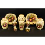 Aynsley Pottery A Collection of Orchard Gold Fruits Pattern Pottery To include two cake/sandwich
