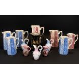 A Collection of Late 19th/Early 20thC Jugs 13 items in total to include a set of four hexagonal jugs