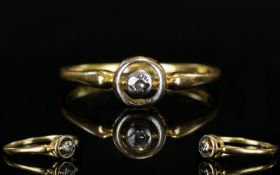 18ct Gold Pave Set Single Stone Diamond Ring. Marked 18ct. Ring Size - Q.