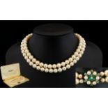 Ladies - Attractive and Superb Quality Double Strand Cultured Pearl Necklace with Large & Good
