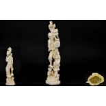 Japanese Impressive And Tall Carved Ivory Okimono Figure Group With Mythical/ Folk Tale Theme. Meiji