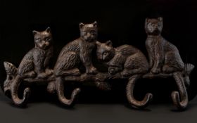 A Cast Iron 4 x Hook Key Rack. 11 Inches In The Form of 4 x Cats.