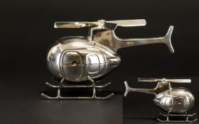Contemporary Silver Plated Money Box In The Form of a Helicopter of Solid Construction with Moving