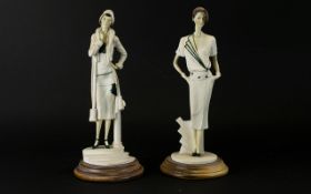 Pair Of Italian Hand Painted Modern Ceramic Figures, Both dressed as 1920's Flapper Girls.