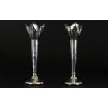 Art Nouveau Period Pair of Silver Tulip Vases of Small Size with Loaded Bases. Hallmark London 1905.
