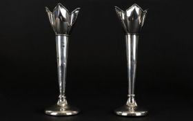 Art Nouveau Period Pair of Silver Tulip Vases of Small Size with Loaded Bases. Hallmark London 1905.